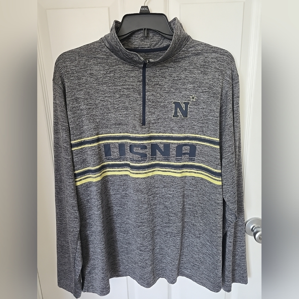 Men's US Navel Academy Sport Gray Long Sleeve 1/4 Zip Pullover Sz. XXL